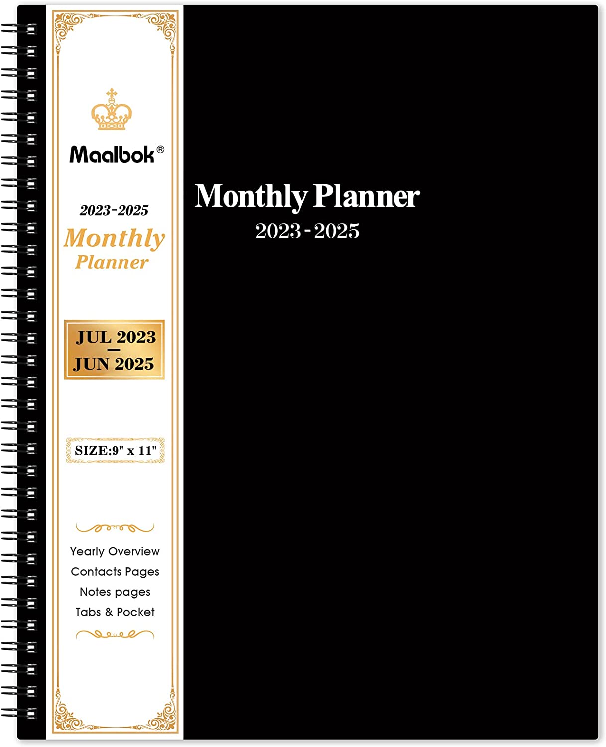 Monthly Planner 2023-2025 - Monthly Calendar 2023-2025 with Two-Side Pocket, July 2023 - June 2025, 9" x 11", Two Years Monthly Planner, Cardboard Cover, Perfect Organizer