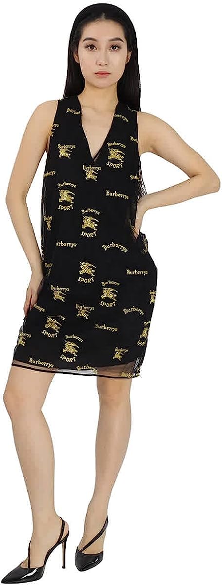 BURBERRY Metallic Logo Silk Shift Dress, Brand Size 4 (US Size 2)