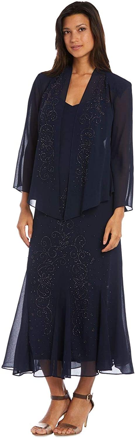R&M Richards Women's One Size Beaded Chiffon Jacket Dress
