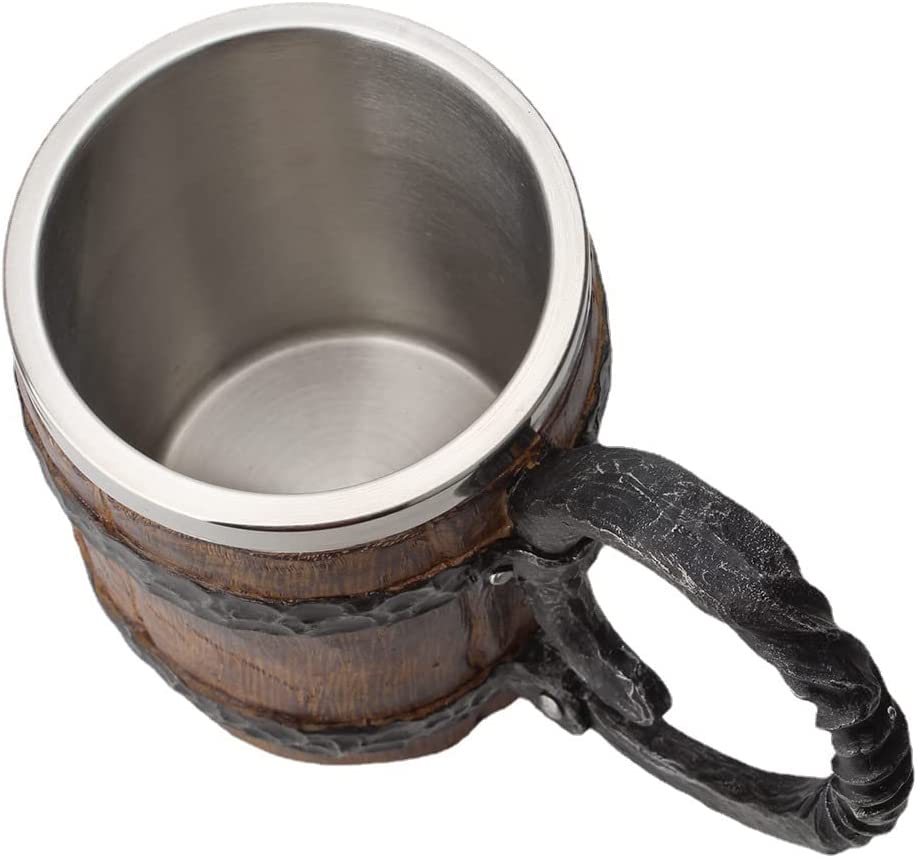 550ML Viking Beer Mug， Stainless， Whiskey Barrel Cup ，Viking wood style Beer mug ，Wooden Gift Antique Men&#39;s Barrel Capacity