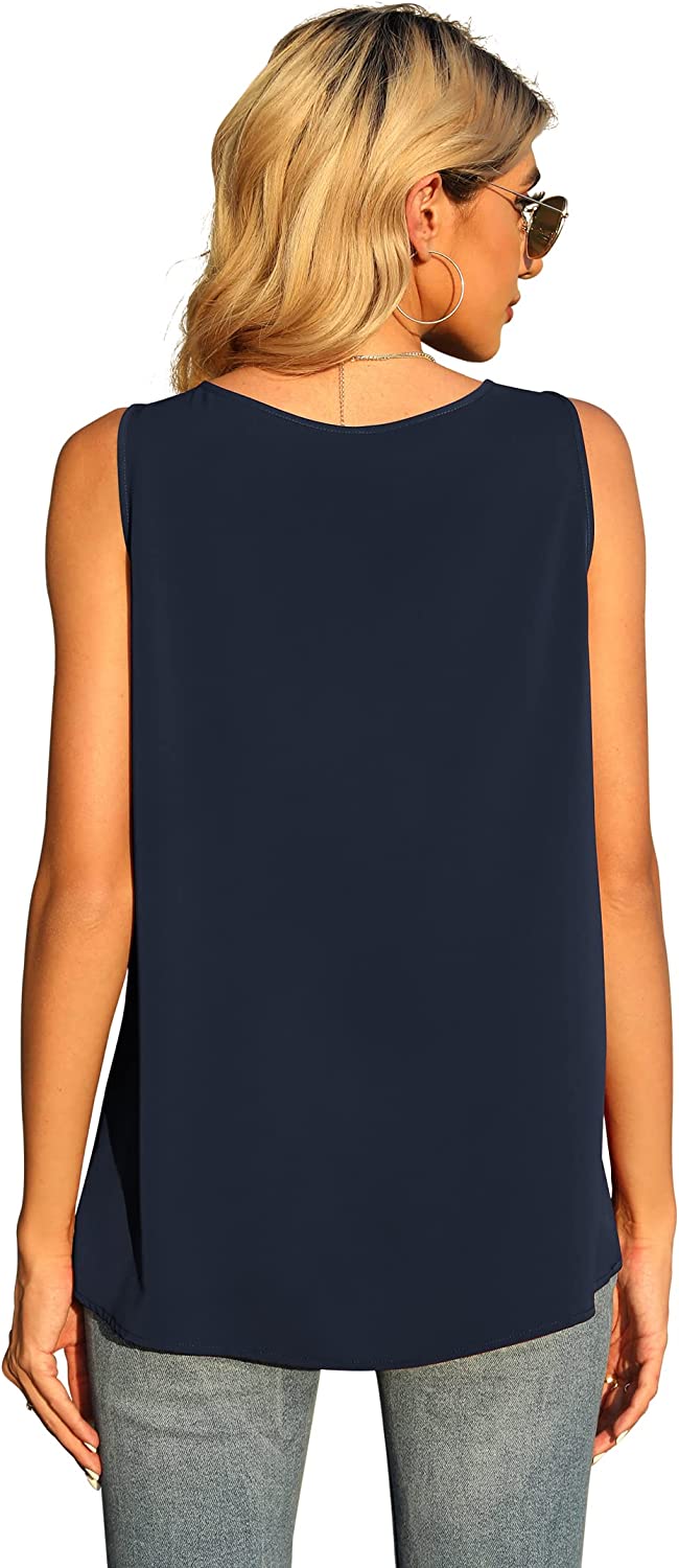 Jouica Women's Summer Casual Zip Half Placket Chiffon Sleeveless Tank Top Blouses