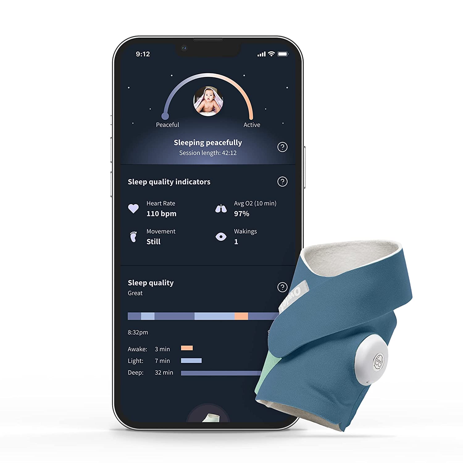 Owlet Dream Sock - Smart Baby Monitor View Heart Rate and Average Oxygen O2 as Sleep Quality Indicators. Wakings, Movement, and Sleep State. Digital Sleep Coach and Sleep Assist Prompts - Mint