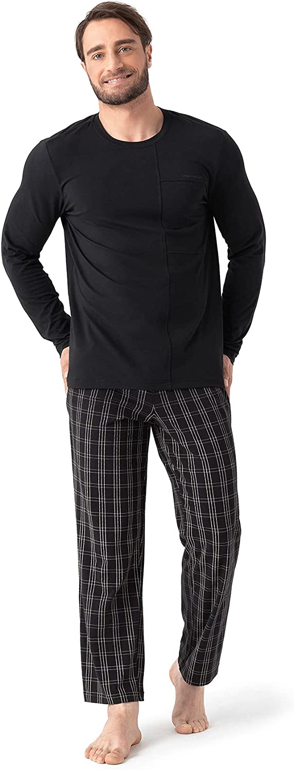 DAVID ARCHY Men's Cotton Pajama Set Top & Bottom Sleepwear PJs