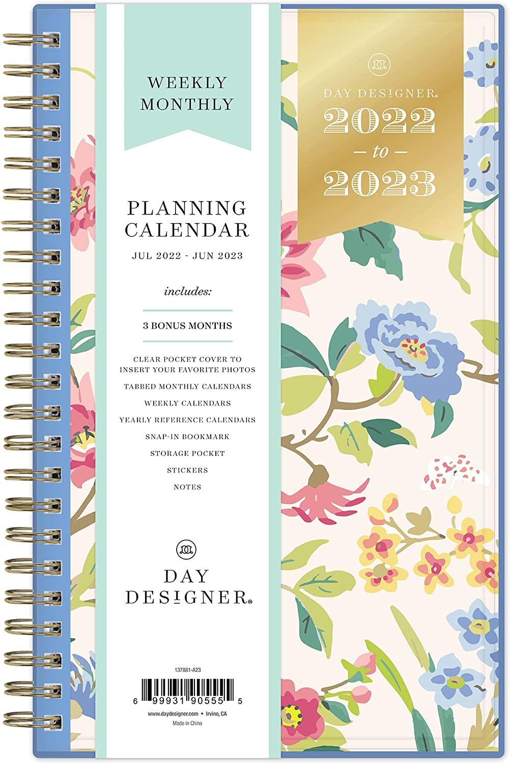 Day Designer for Blue Sky 2022-2023 Academic Year Weekly & Monthly Planner, 5" x 8", Flexible Cover, Wirebound, Climbing Floral Blush (137881-A23)