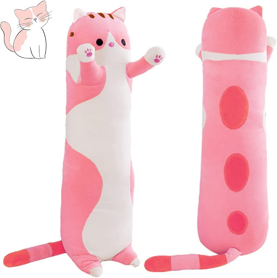 MIAOHAHA Cat Soft Pillow Plush Long Sleeping Pillow Cotton Kitten Pillow Cuddly Stuffed Cute Plush Doll Toy Gift for Kids Girlfriend (Pink, 50cm/19.7in)