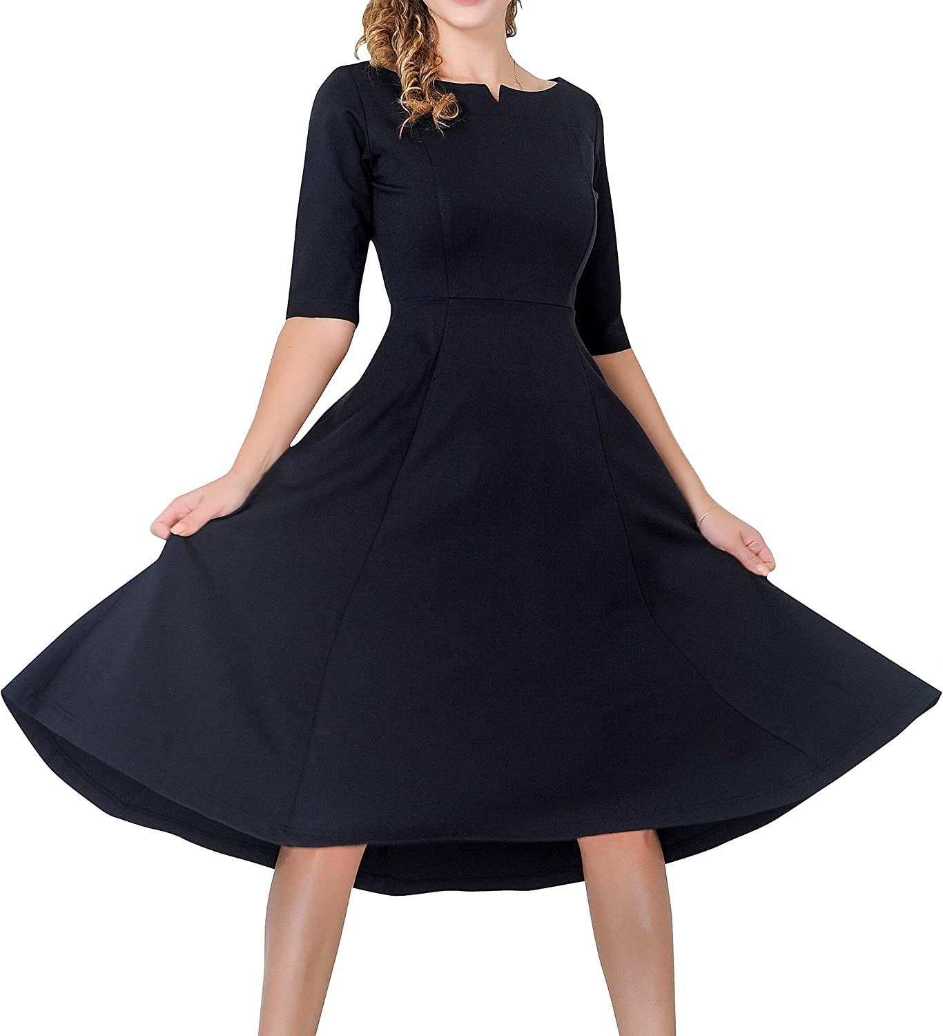 Marycrafts Women's Fit Flare Tea Midi Dress for Office Business Work