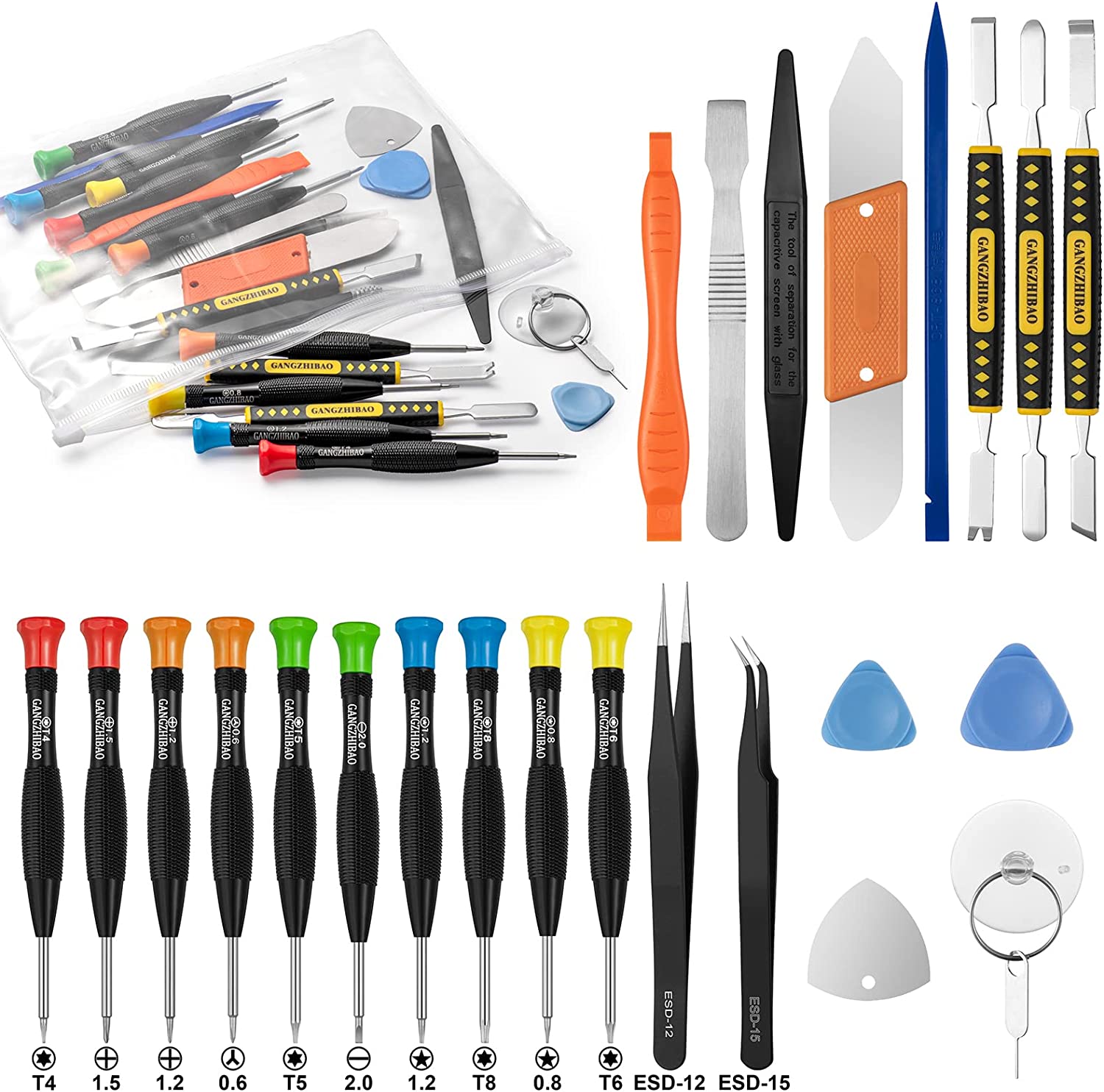 25pcs Electronics Repair Tool Kit, GangZhiBao Precision Screwdriver Set Magnetic for Fix Apple iPhone,Cell Phone,Smart Watch,Computer,PC,Tablet,iPad,Camera,Xbox,PS4 Pry Open Replace Screen Battery
