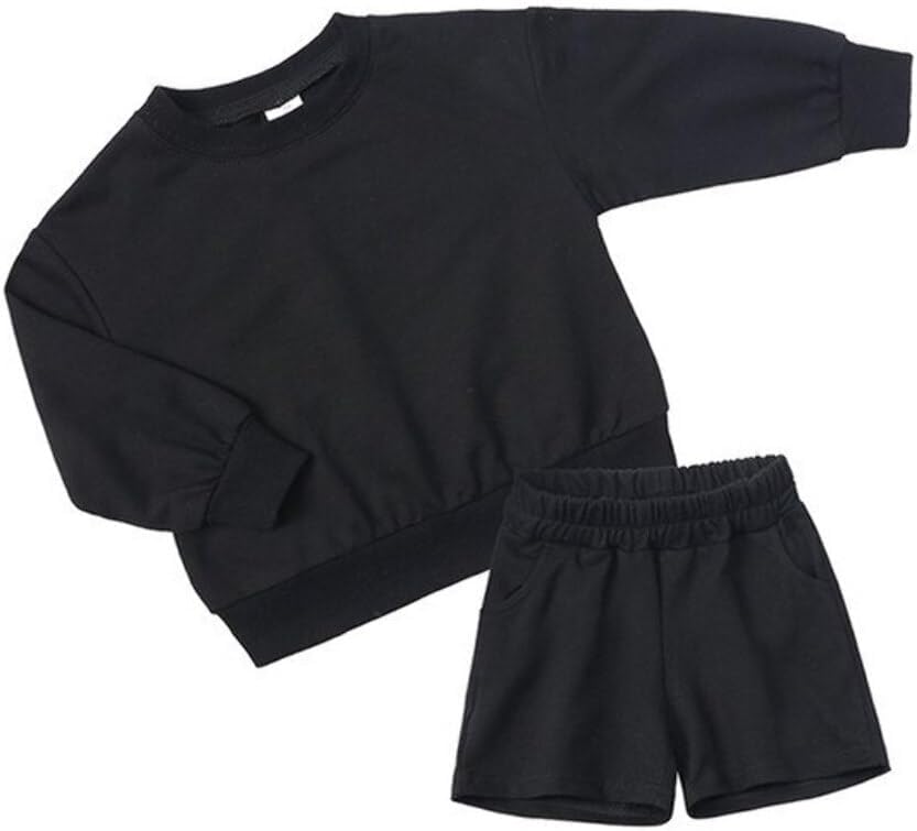 QueenLine 10Sets Bulk Items Wholesale Children Sets Long Sleeves Pullover Tops Hoodie + Shorts Two Piece Sets Casual Solid Tracksuits Black 100cm