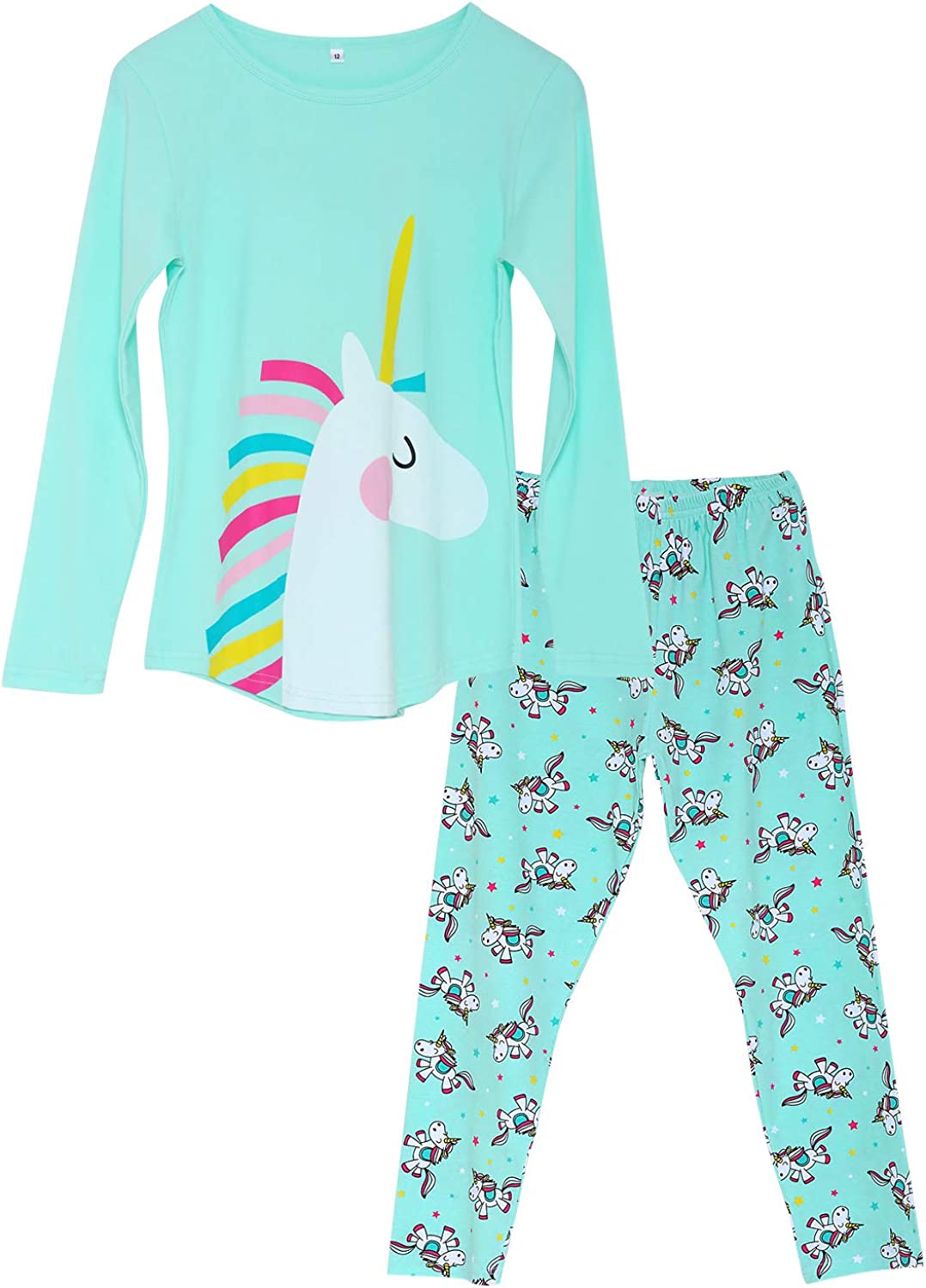 Girls Unicorn Pajamas - 100% Cotton Long Sleeve & Pants Toddler Kids Cute Jammies Set Size 2T-16