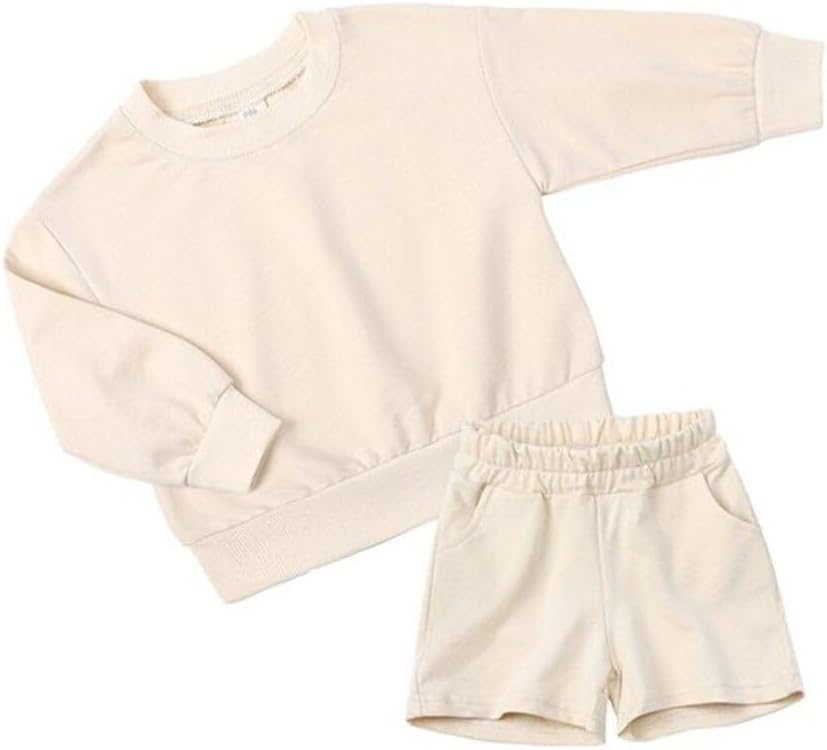QueenLine 10Sets Bulk Items Wholesale Children Sets Long Sleeves Pullover Tops Hoodie + Shorts Two Piece Sets Casual Solid Tracksuits Beige 100cm