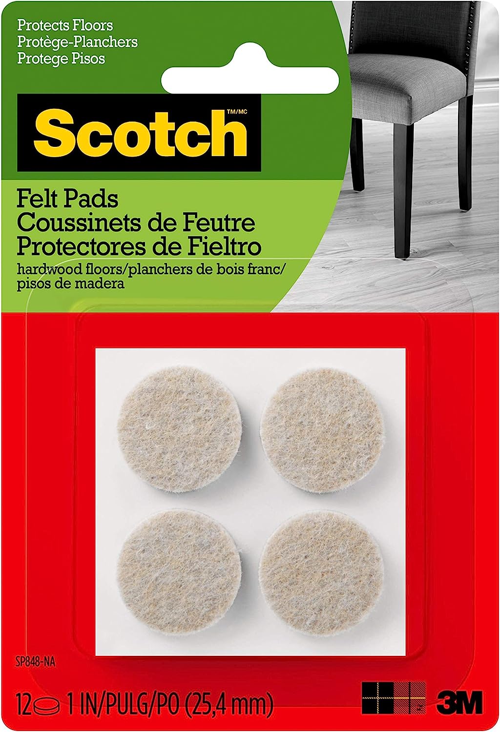 Scotch 768NA, Beige, 3M Self-Stick Floor Care Pads, 1, 6-Pack, 1"