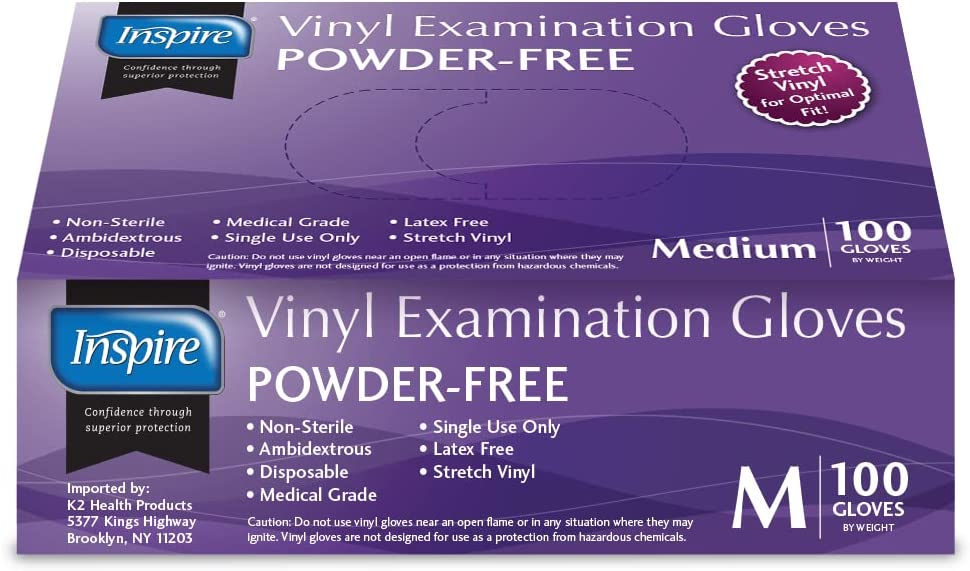 Inspire Stretch Vinyl Exam Gloves | THE ORIGINAL Quality Vinyl Gloves Disposable Latex Free Medical Gloves Cleaning Gloves