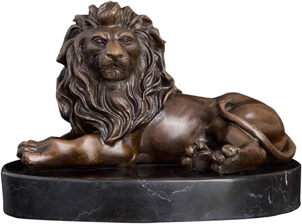MJWDP Bronze Sculpture Lying Lion Statue Figurine Antique Wildlife Metal Art for Home Decoration