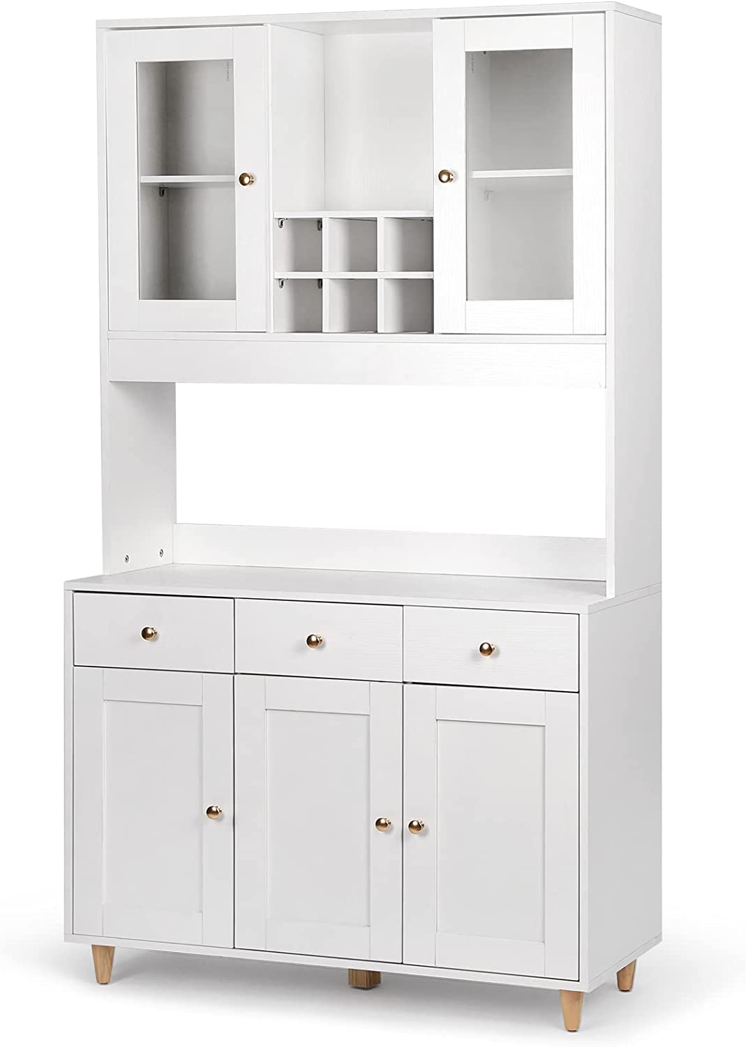 VOWNER 71&#34; Traditional Freestanding Kitchen Pantry Storage Cabinet， Pantry Cabinet with 3 Drawers and 5 Storage Cabinets， White