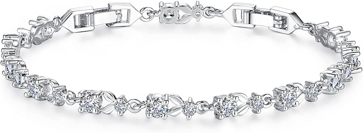 WOSTU White Gold Plated 3mm CZ Classic Tennis Wedding Bracelets for Brides Cubic Zirconia| White Gold Bracelets for Women | Size 6.5-8 Inch