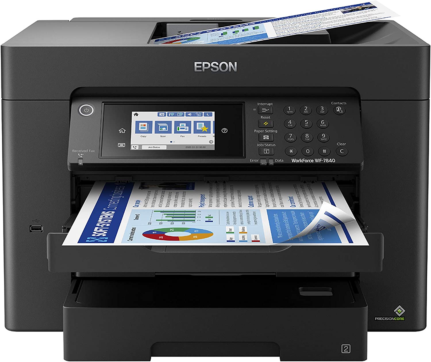 Epson Workforce Pro WF-7840 Wireless All-in-One Wide-Format Printer with Auto 2-Sided Print up to 13" x 19", Copy, Scan and Fax, 50-Page ADF, 500-sheet Paper Capacity, 4.3" Screen