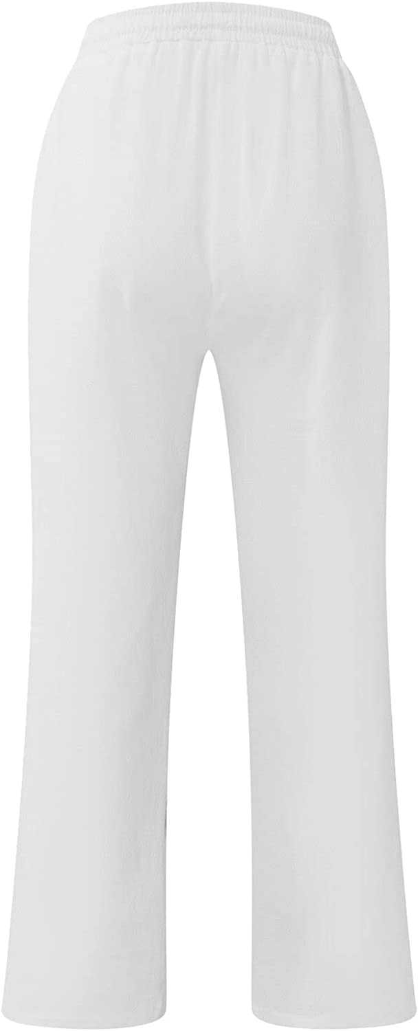 YKARITIANNA Casual Cotton Linen Pants Men,Basic Midweight Drawstring Quick Dry Loose Comfy Slacks,Printed Waistband Trousers