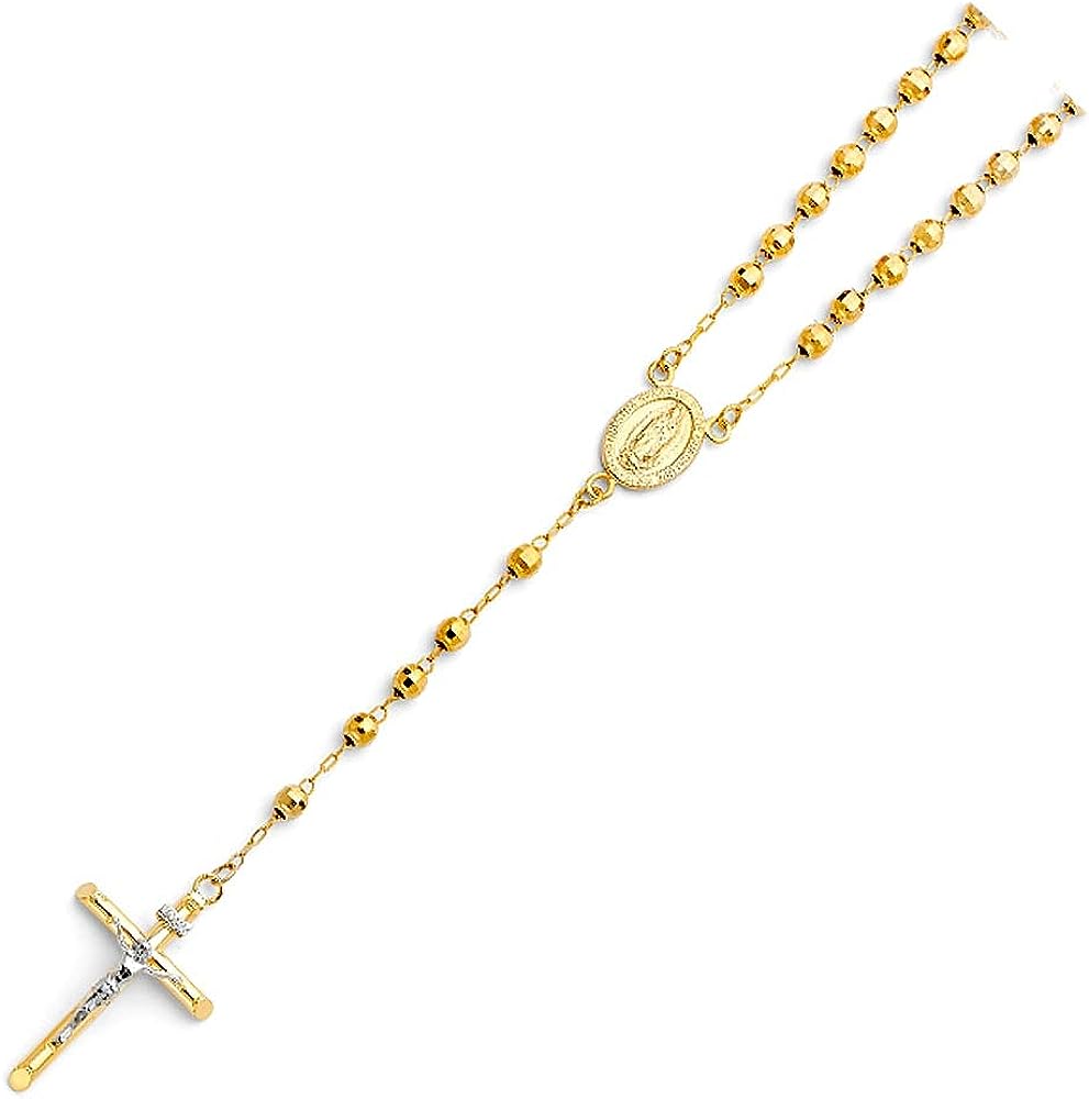 14k Yellow Gold 4mm Disco Ball Rosary Necklace 20 Inch Jewelry Gifts for Women