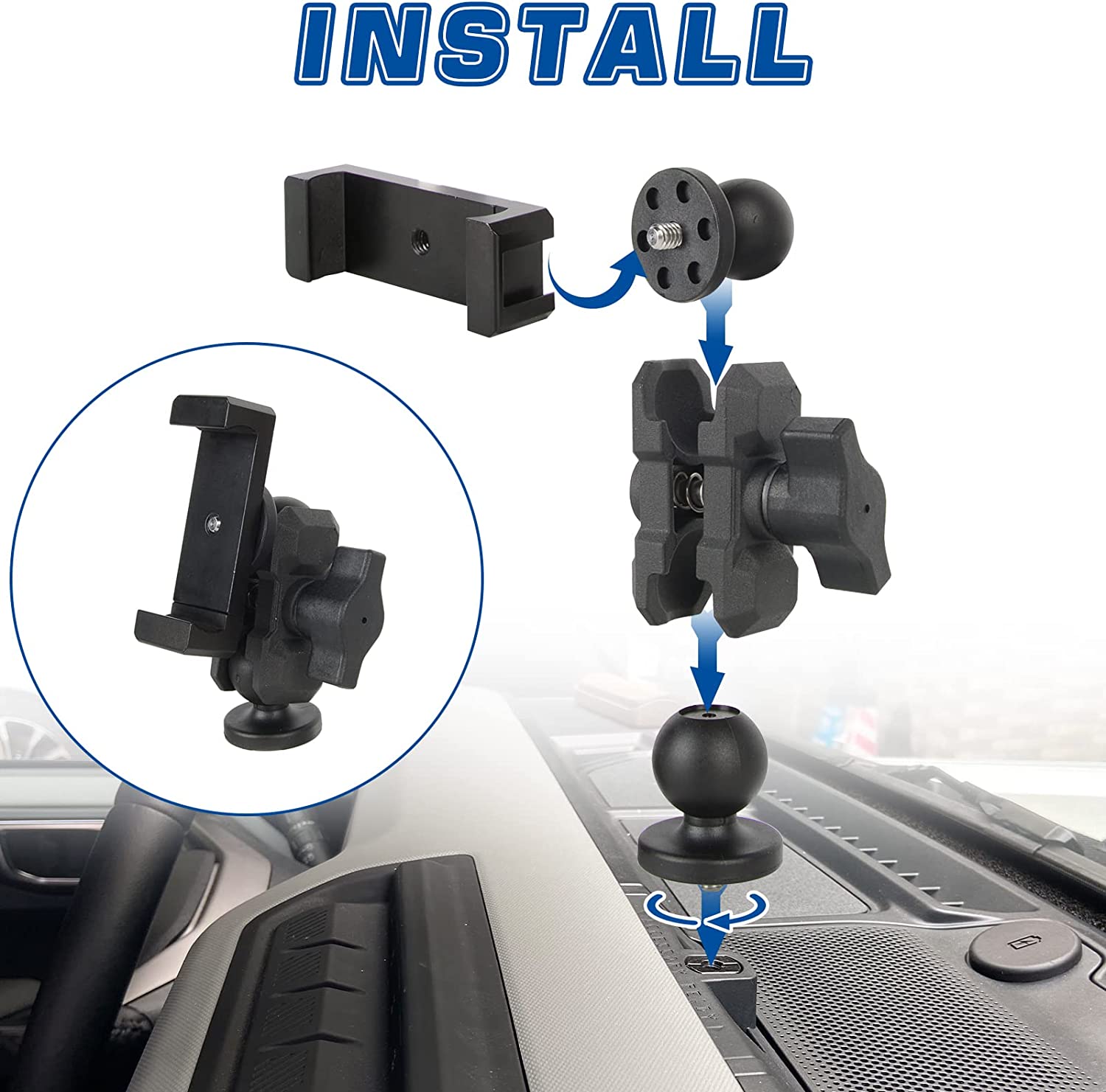 Dashboard Left Side Phone Holder Mount, Anti-Shake Stabilizer Custom Adjustable Cell Phone Holder for Ford Bronco Accessories 2021 2022 2023