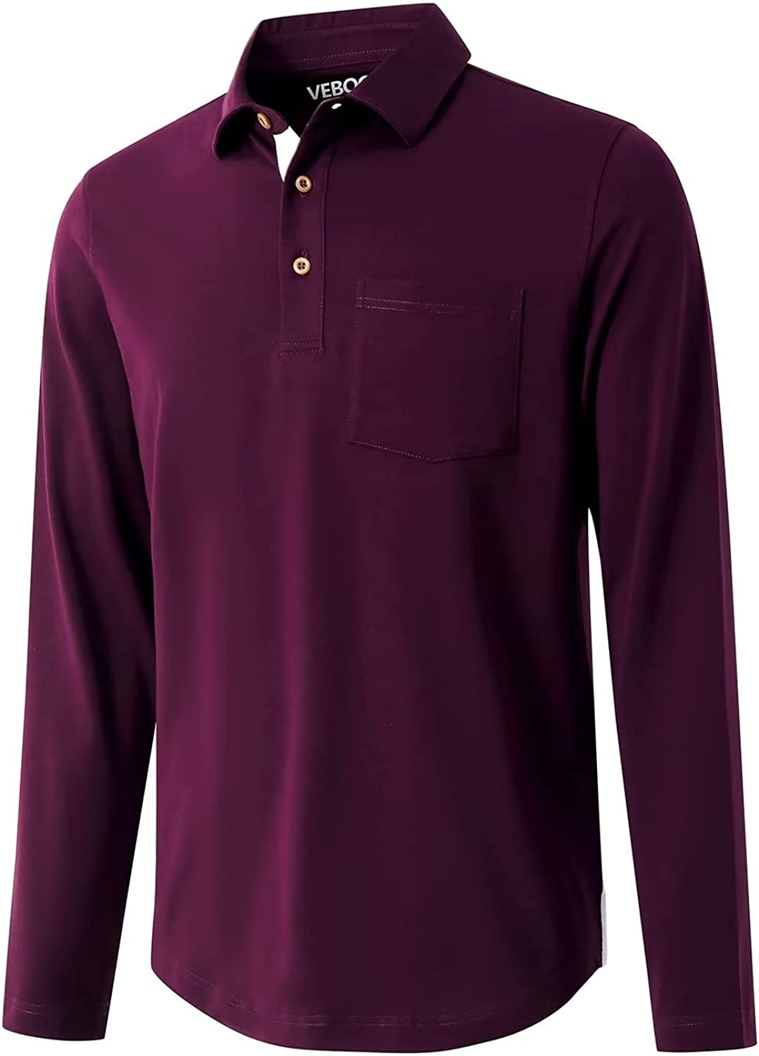 Mens Long and Short Sleeve Polo Shirts Pocket Casual Solid Cotton Blend Drop Cut Collared Polo Shirts for Men