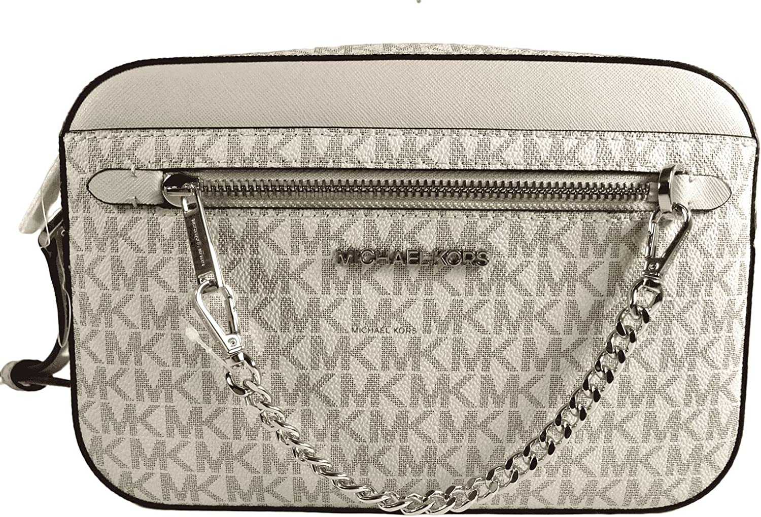 Michael Kors Jet Set East West Chain Crossbody Vanilla MK Powder Blush Pink Bundled with Michael Kors Jet Set Card Holder in Ballet