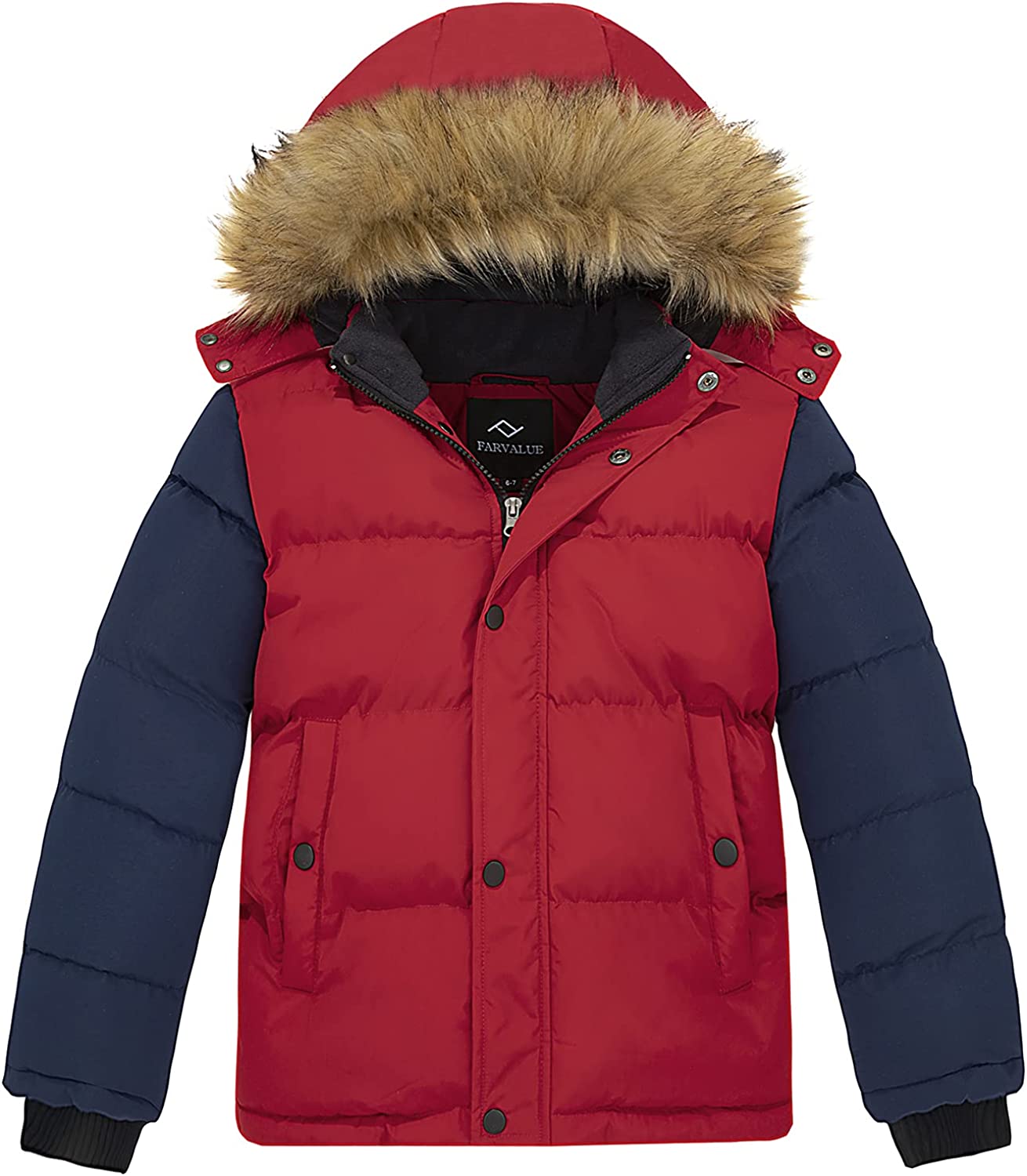 FARVALUE Boys Water Resistant Winter Coat Warm Quilted Puffer Jacket Hooded Parka Thicken Down Jacket for Boys